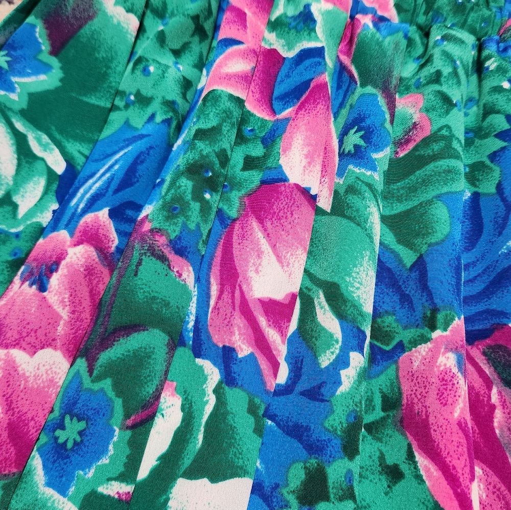 Vintage 90s Plus Size Floral Pleated Midi Skirt Estimated Size L / XL - Picture 3 of 7